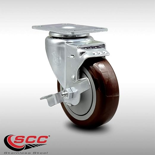 Service Caster Brand Replacement Caster for Uline Caster H-7448SWB-Stainless Steel Swivel Top Plate Caster with 4 Inch Maroon Polyurethane Wheel and Top Lock Brake-Fit Carts and Platform Trucks H-3352