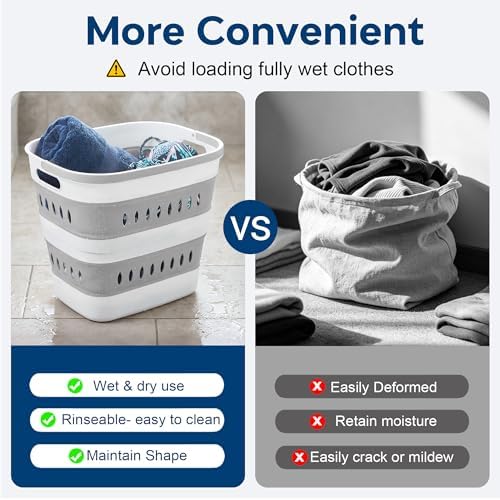 46L/12 Gal Collapsible Laundry Baskets, Foldable Hamper - Image 6