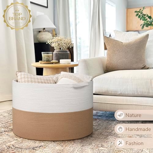 INDRESSME 115L Extra Large Woven Rope Blanket Basket Living Room - Image 7