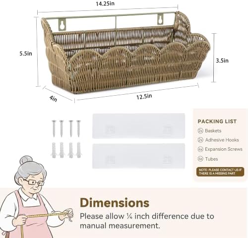 2 Pack Adhesive Plastic Wicker Hanging Storage Basket Scalloped Edge - Image 2