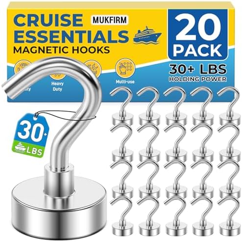 20 Pack Magnetic Hooks for Cruise Cabins 30lbs Heavy Duty Magnet by MUKFIRM
