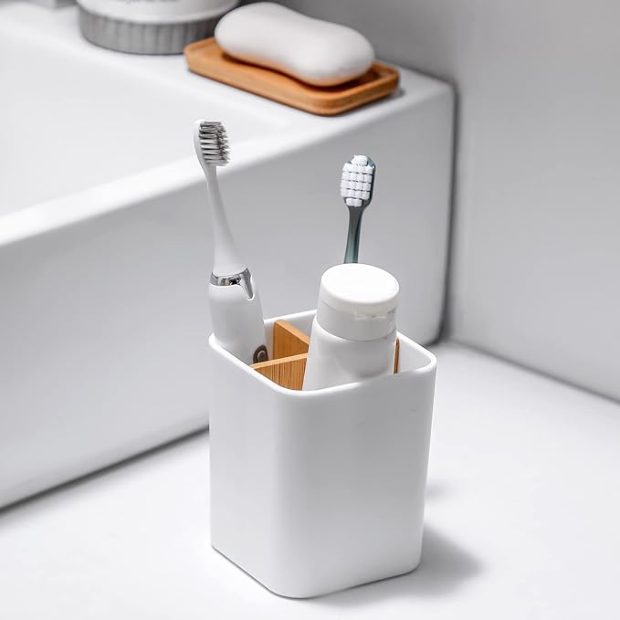 Bamboo Toothbrush Holder for Bathrooms Toothpaste Organizer - Image 3