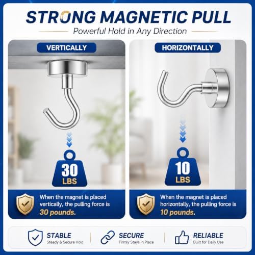 Grtard 40 Pcs Silver Magnetic Hooks Heavy Duty, 30 LBS Strong Magnet Hooks - Image 5