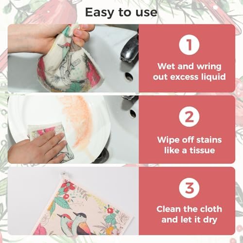 wlich 10 Pack Swedish Dishcloths, Reusable Kitchen Towels, Birds Flowers - Image 6