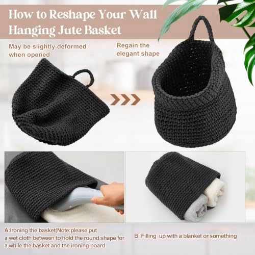 Honeydak 3 Hanging Baskets, Dark Grey, Cotton Rope - Image 6