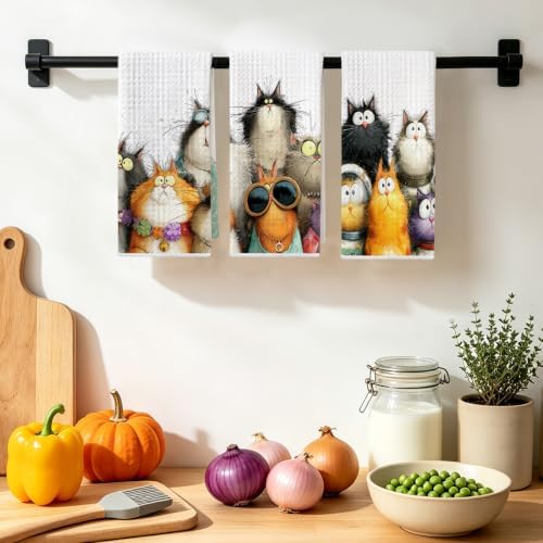 3 Pcs Cute Cat Kitchen Towels, Funny Cats Gifts Absorbent Hand Towels-01 - Image 4