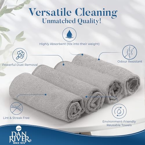 DAN RIVER 24-Pack Gray Microfiber Towels – Ultra Absorbent, Lint-Free & - Image 3