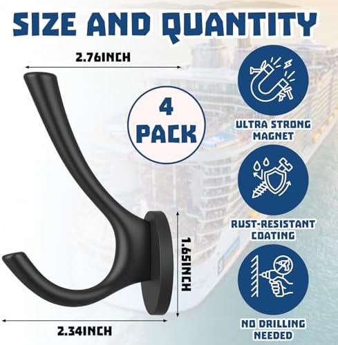 Moxweyeni 4 Pcs Large Heavy Duty Cruise Magnetic Hooks 20lbs Black - Image 2