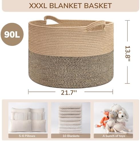INDRESSME XXXLarge Woven Wicker Blanket Basket Living Room Black Jute - Image 4