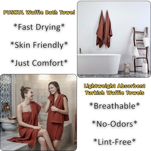 PÜSKÜL Natural 100% Turkish Cotton Waffle Bath Towels Set of 2, Extra-Large - Image 6