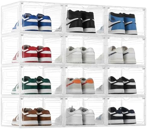 12 Pack Large Clear Shoe Storage Organizer Boxes by DEEZOMO