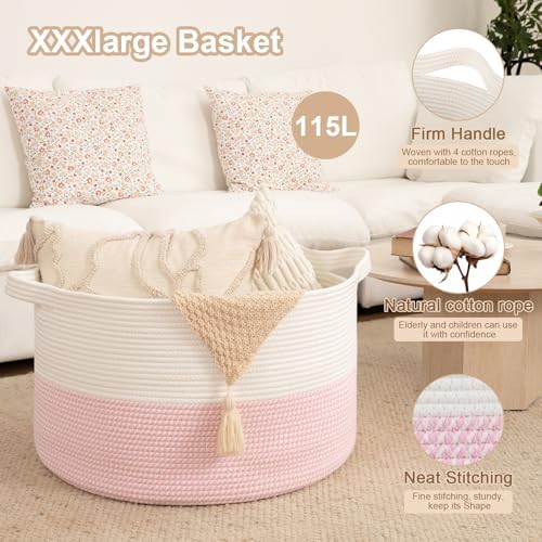 OIAHOMY 115L Extra Large Blanket Basket Living Room Laundry Basket Pink - Image 4