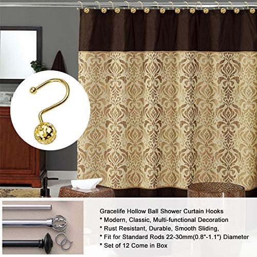 Gracelife 12Pcs Hollow Ball Shower Curtain Hooks Luxury Quality Rustproof - Image 6
