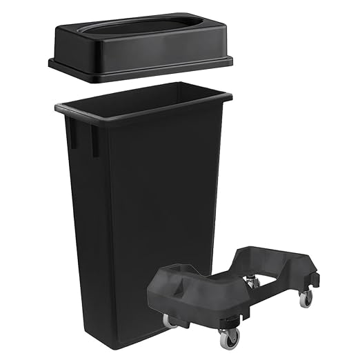 3 pack 23 Gallon Waste Bin with Lid & Dolly, Heavy-Duty Trash Can, Slim Rectangular Garbage Bin, Durable Waste Container, Recycling Bin, Plastic Wastebasket for Kitchen, Garage, Restaurants, Office