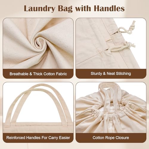 Cotton Canvas Laundry Bag with Handles & Drawstring, XL 33"Wx 35"H - Image 5