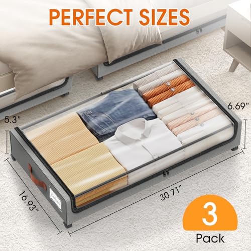 Under Bed Storage with Wheels 3Pack Storage Containers with Clear Window - Image 2
