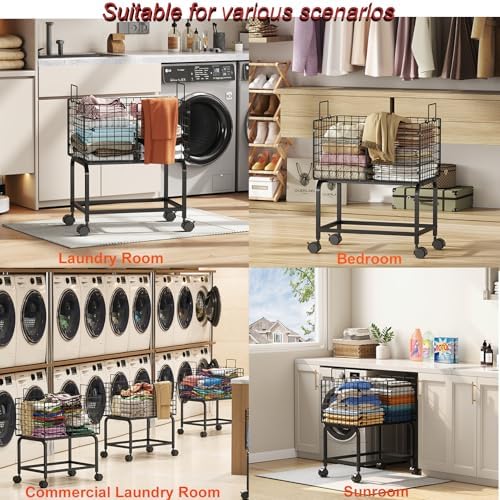 Wire Laundry Hamper Cart, Rolling Laundry Carts - Image 7