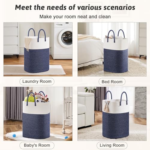 Laundry Basket, Woven Cotton Rope Laundry Hamper, Versatile Storage - Image 5