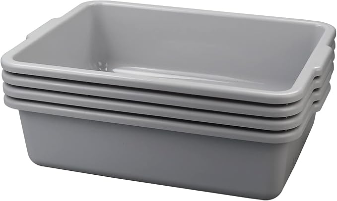 22 L Commercial Tote Box, Food Serving Bus Tub, 4 Pack, Grey