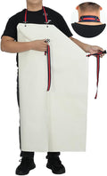 Thick Rubber Apron,Professional Waterproof Chemical Oil Resistant Aprons for Dishwashing,Dog Grooming,Butcher(White,1pack)