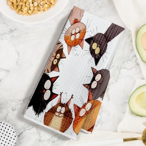 2 Pcs Cute Cat Kitchen Towels, Funny Cats Gifts Absorbent Hand Towels-02 - Image 3