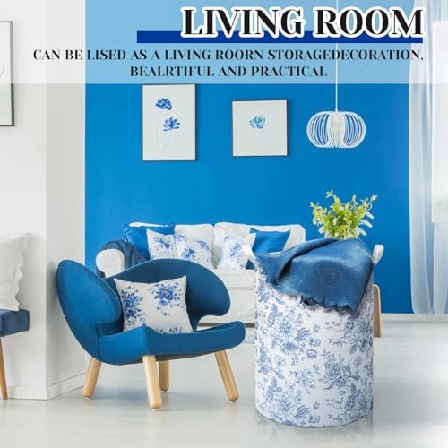 CroBlissful 2 Pcs Blue Floral Laundry Basket Large Foldable Nursery Laundry - Image 2