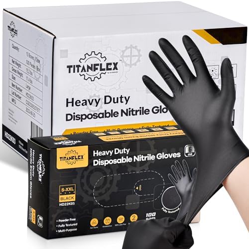 TitanFlex Heavy Duty Black Nitrile Gloves, 6 Mil, Fully Textured, Mechanic by TitanFlexDisposableGloves