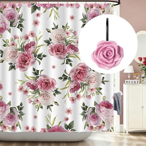 Sunlit Rose Shower Curtain Hooks, Home Decorative Flower Shower Curtain Rings - Image 5
