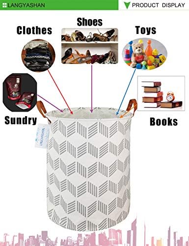 Round Laundry Basket Collapsible Storage Hamper Organizer Gery Wave - Image 6