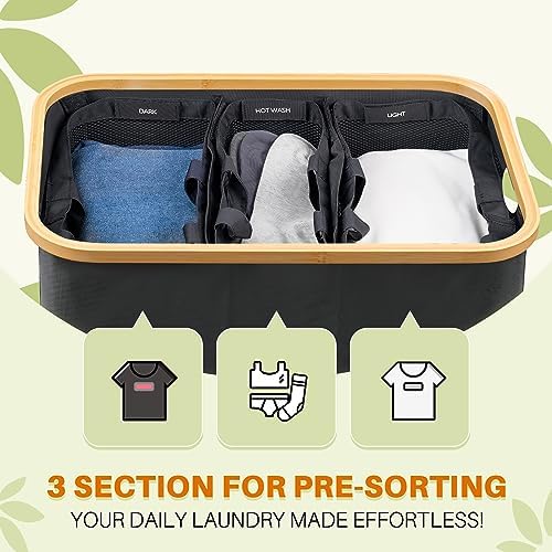 160L Laundry Hamper with Lid, 3 Section Laundry Basket with 3 Removable Bag - Image 3