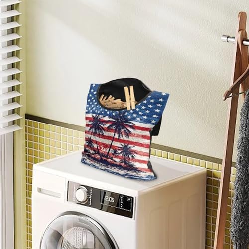 American Flag Clothes Pin Bag to Hang On Line Palm Tree Reusable Clothespin - Image 3
