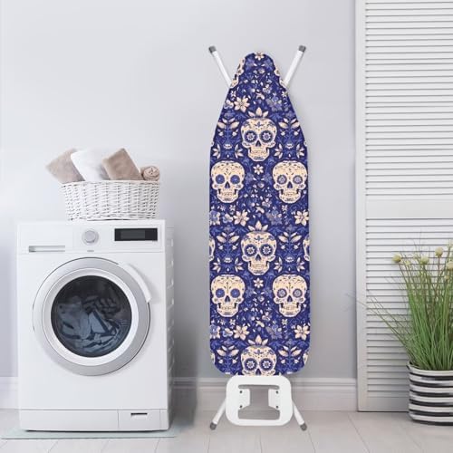Halloween Skull Ironing Board Cover, Boho Style Skulls Flower Field 15x 54 - Image 3