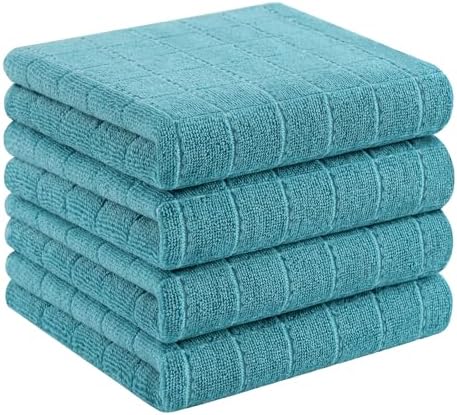 Homaxy 100% Cotton Terry Kitchen Towels, 4 Pack, Lake Blue by Homaxy