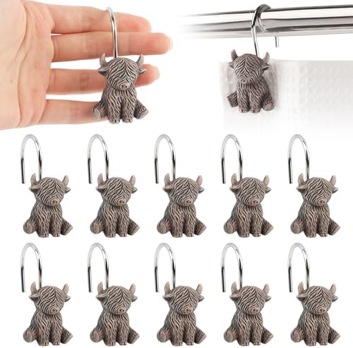 12 Pcs Highland Cow Shower Curtain Hooks, Vintage Resin Shower Curtain Hangers - Image 3