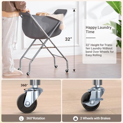 ELYKEN Laundry Basket with Wheels, Collapsible Laundry Hamper - Image 2