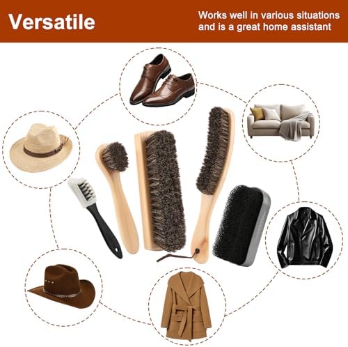 5pcs Horsehair Shoe Brush Premium Shoe Polish Brush, Horsehair Felt Hat Brush - Image 5