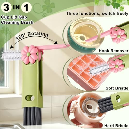 3 in 1 Cup Lid Gap Cleaning Brush, Portable Small Brush Red Green Blue - Image 2