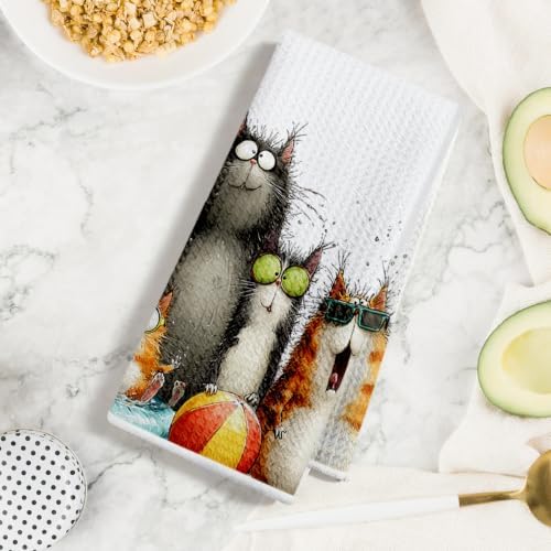 4 Pcs Cute Cat Kitchen Towels, Funny Cats Gifts Absorbent Hand Towels-06 - Image 3