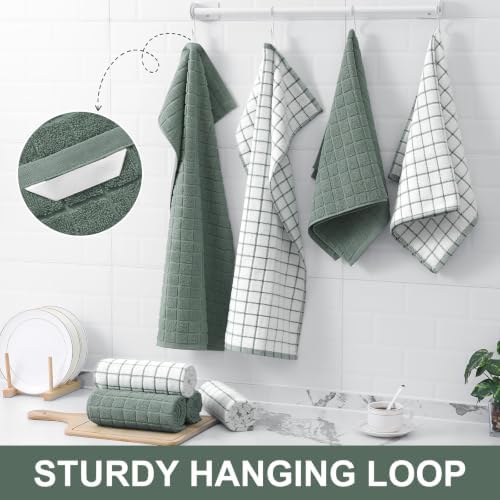 Homaxy Large Premium Cotton Kitchen Towels 16"x 28", 4 Pack, Sage Green - Image 6