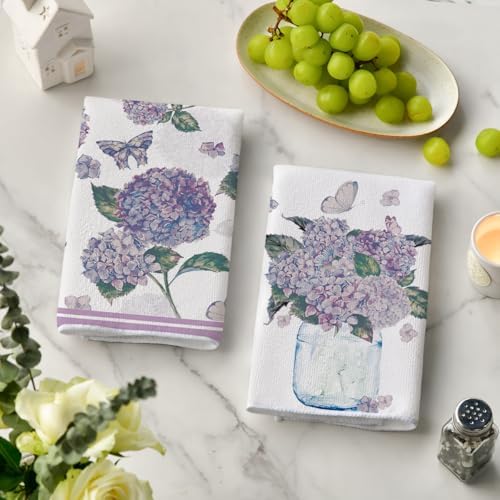 Artoid Mode Purple Hydrangea Vase Butterfly Spring Kitchen Towels Dish Towels - Image 3