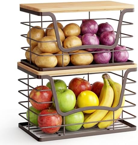 ALOCEO 2 Pack Stackable Wire Storage Basket by ALOCEOWallHooksAdhesive