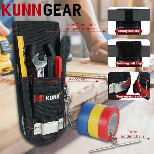 KUNN Small Tool Pouch with Belt Clip, Utility Tool Organizer with Tape Measure - Image 3
