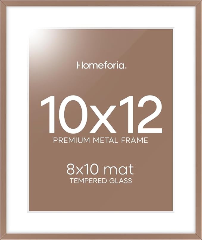 Homeforia 10x12 Picture Frame Mocha, High End Metal 10x12 Poster Frames with Mat for 8x10, 10 x 12 Mocha Frame Matted to 8 x 10 inch Photo, 10by12 Thin Hanging Frames, Tempered Glass, Wall Kit, Set of 1
