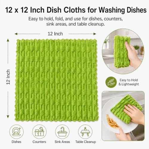 kimteny Microfiber Dish Cloths for Washing Dishes 8 Pack, Lime Green - Image 2