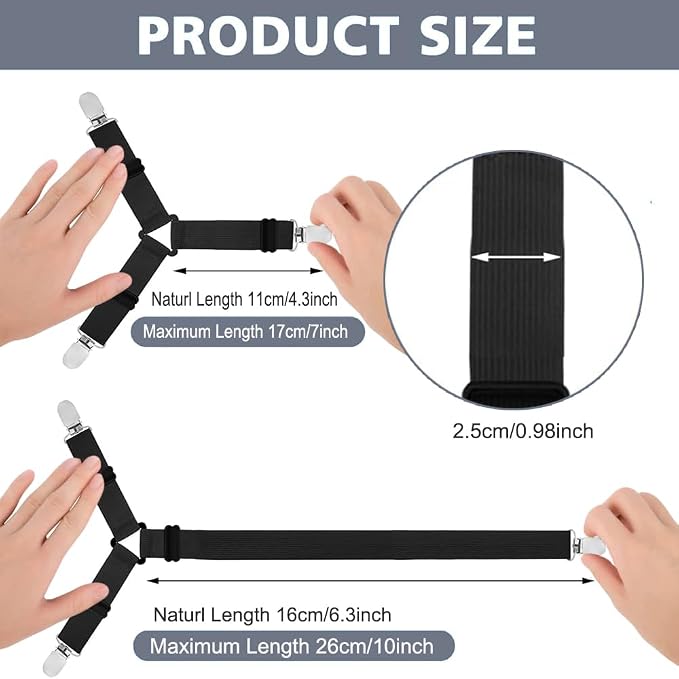 Bed Sheet Holder Straps, Adjustable Elastic Fasteners - Image 2