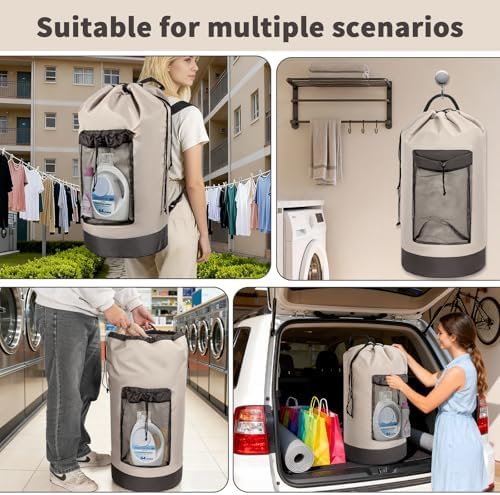 150L Laundry Bag Backpack with 3 Sizes Mesh Wash Bags and Shoulder Straps - Image 7