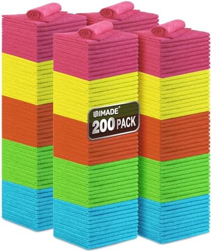 UNIMADE Microfiber Cleaning Cloth, 200PK Reusable Shop Rags Bulk by Unimade
