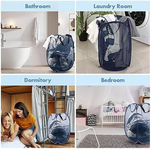 2 Pack Pop Up Laundry Hampers, 70 L Collapsible Foldable Mesh Basket - Image 7