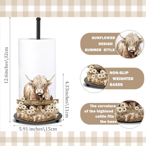 Shimeyao Highland Cow Paper Towel Holder Rustic Metal Stand Kitchen Decor - Image 2