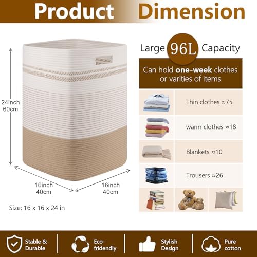 96L Extra Large Cotton Rope Laundry Basket - Image 4